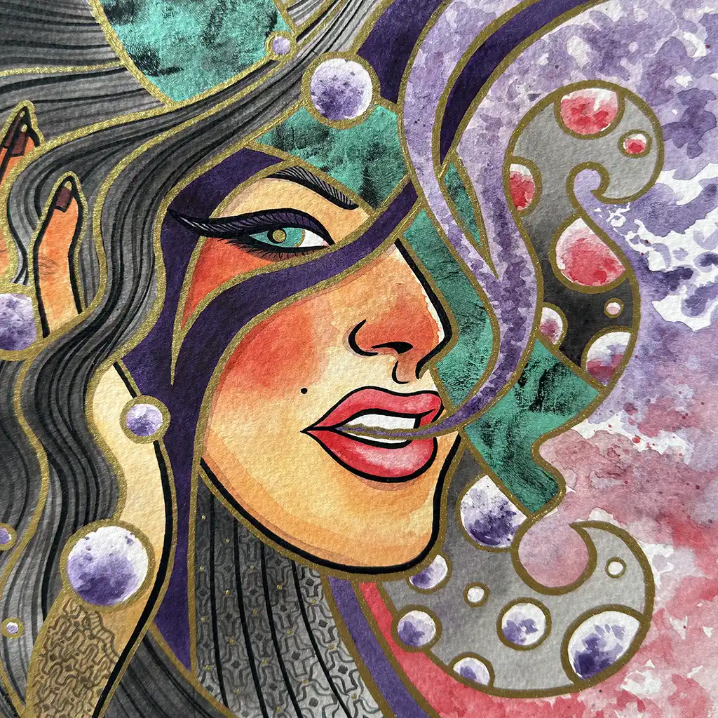 'Intuitive' mixed media illustration for the Affirmations exhibition.